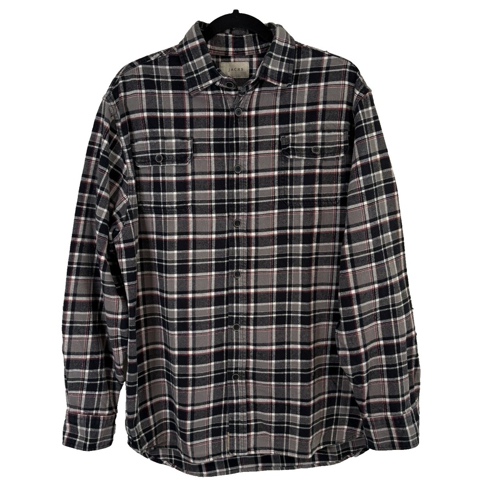 Vintage JACHS Plaid Flannel Shirt 90s Size LT Charcoal Heavyweight Cotton Cozy